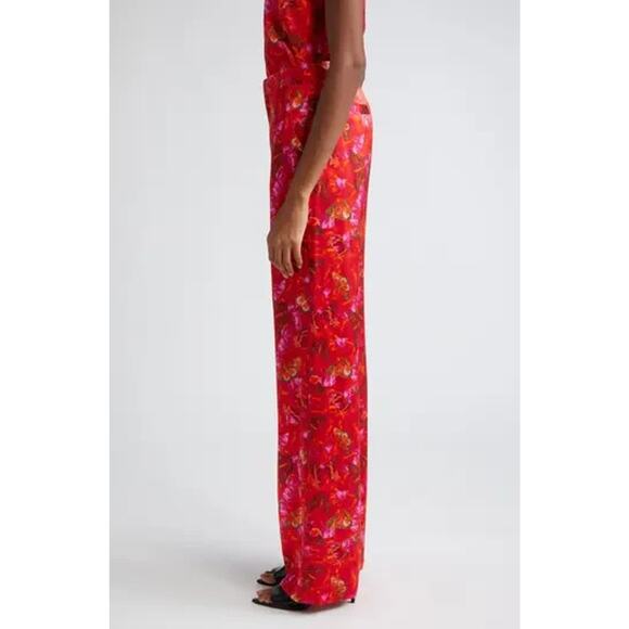 L'AGENCE Luvvy Butterfly Print Silk Straight Leg Trousers Women's Medium ? Pants - Picture 10 of 16